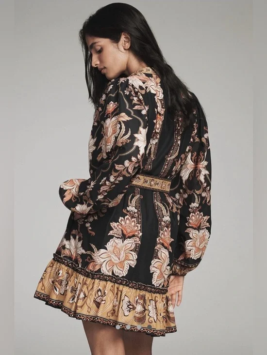 FARM Rio Majestic Garden Black Floral Belted Mini Dress, NWT 🇧🇷 - Picture 5 of 16